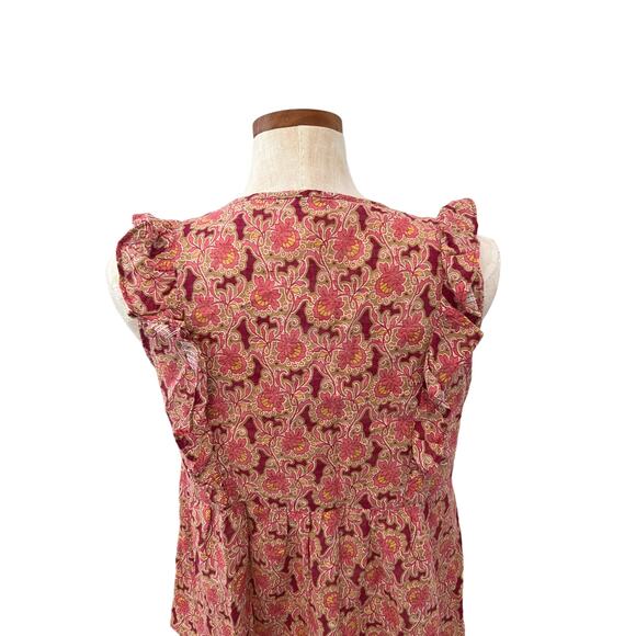 Rose + Olive ruffled pink floral sleeveless peasant top M - Picture 4 of 7